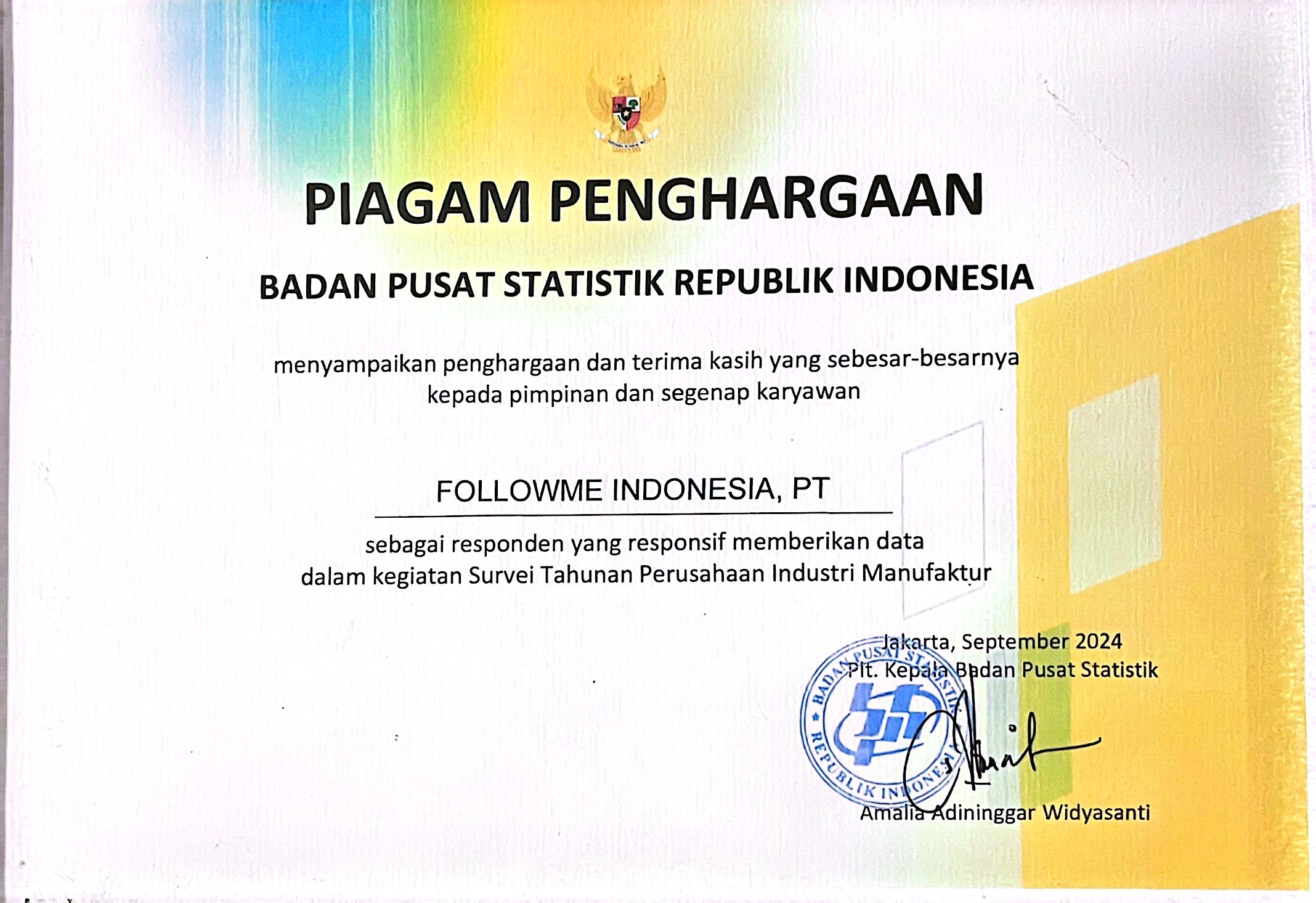 Piagam Penghargaan Badan Pusat Statistik RI